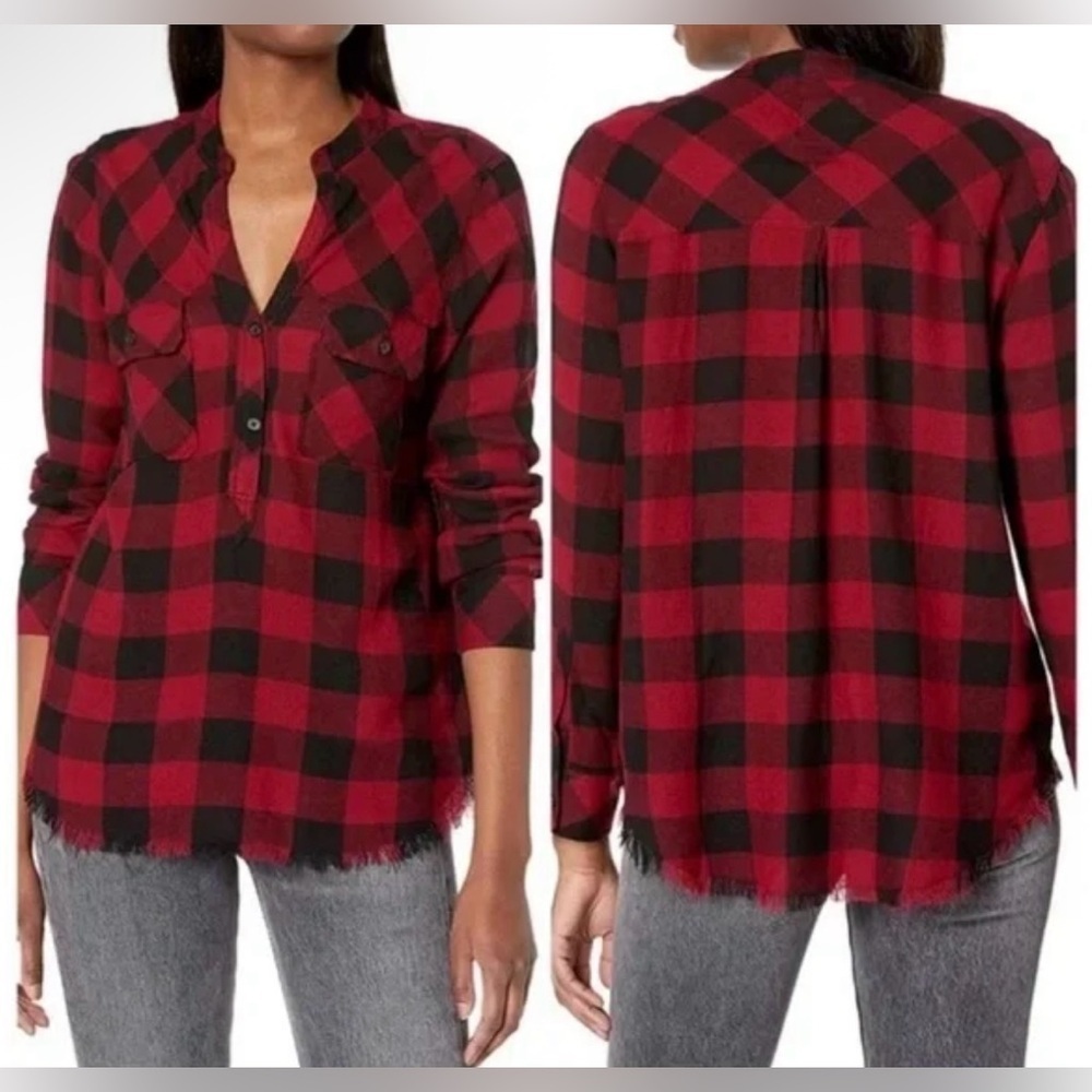 Rails Redding Red and Black Plaid Linen Blend Top - Size S